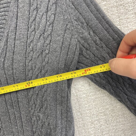 VTG Tommy Hilfiger Womens M Cable Knit Sweater Shawl Collar Neutral Grey - Picture 7 of 12